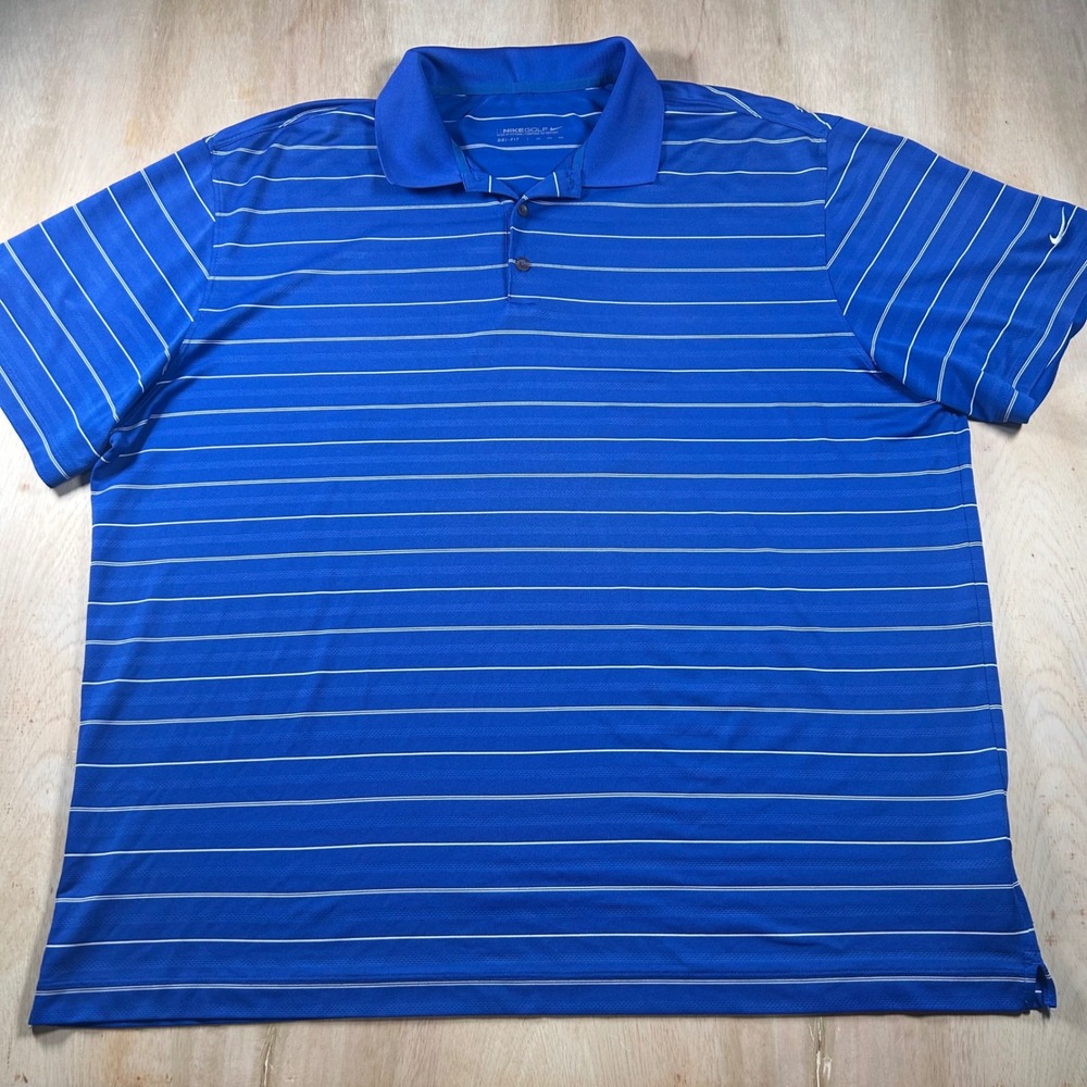 Nike Golf Dri-FIT Polo Shirt Mens 3XL Blue White Striped Short Sleeve Swoosh